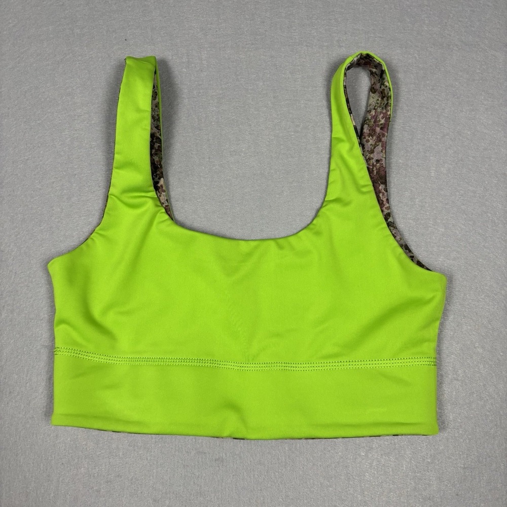 Fabletics Womens‎ Harlyn Reversible Sports Bra Earthen Lime Green Camo Size S/M